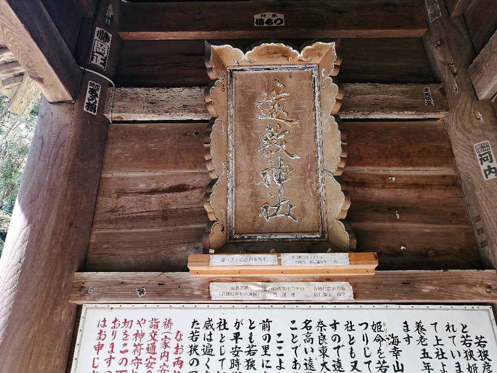 若狭姫神社に置かれていた遠敷神社の扁額