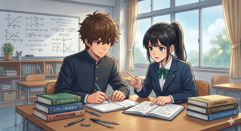 工業高校生が放課後に残り専門科目の勉強をする様子